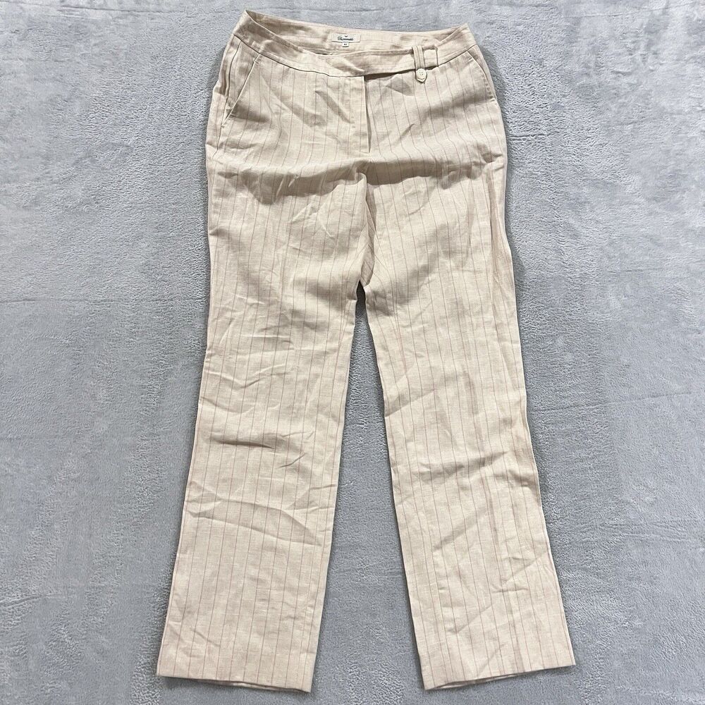 Faconnable Pants Virgin Wool Linen Blend 42 Straight Ankle Striped Ivory‎